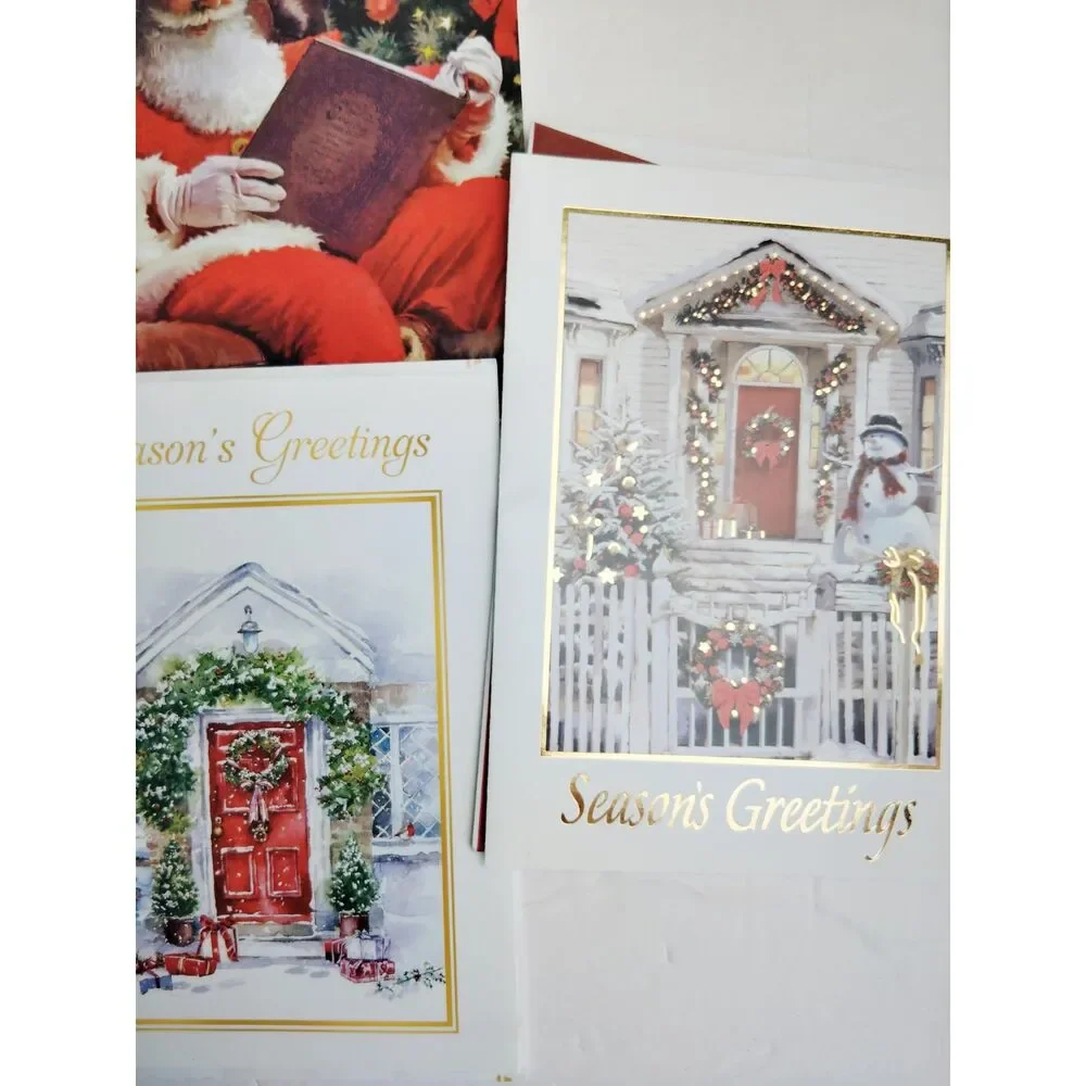 Lot of 5 Vintage Unique Festive Christmas Cards w/ Matching Envelope 5x7